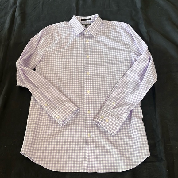 Banana Republic Slim Fit No-Iron Cotton Shirt Purple White Large - Picture 3 of 7